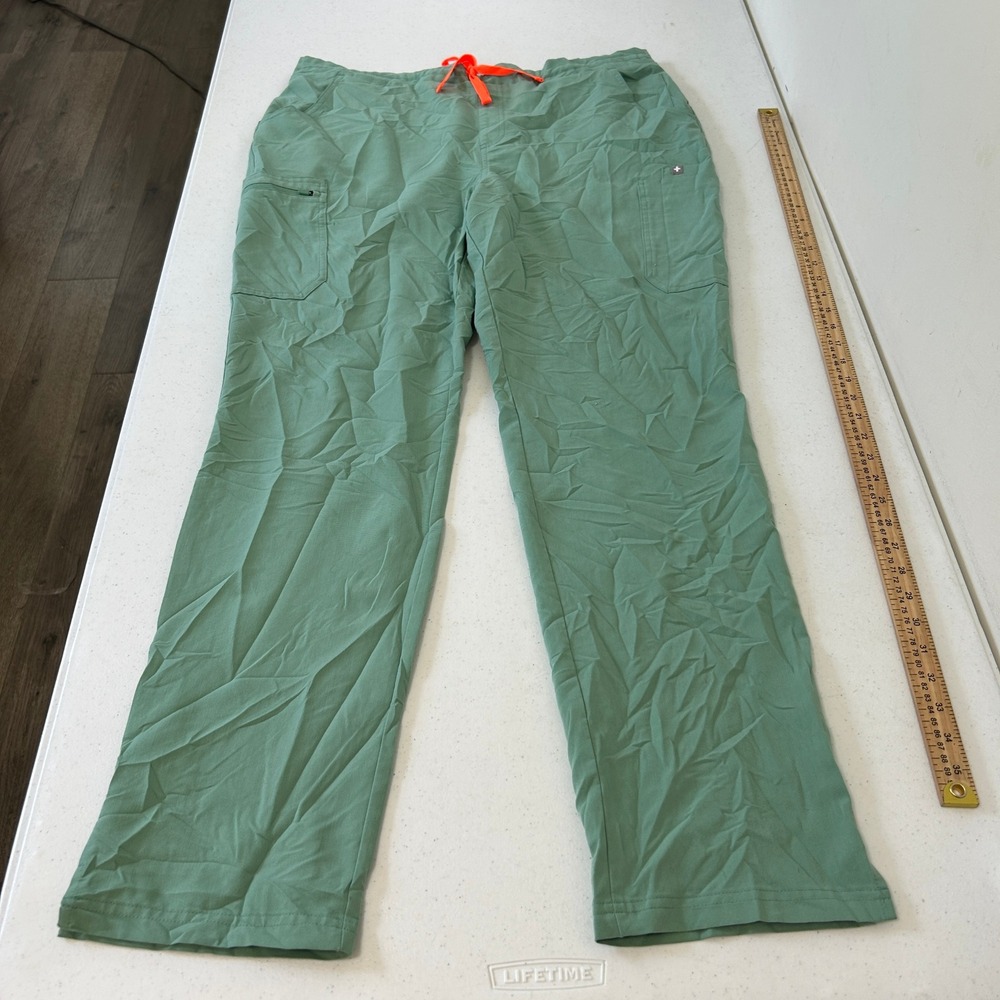 Figs Technical Collection Sage Green Cargo Scrub Pants XL Tall Neon Drawstring